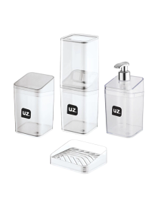 Kit Banheiro Lavabo Luxo 4 Peças Transparente  UZ 1